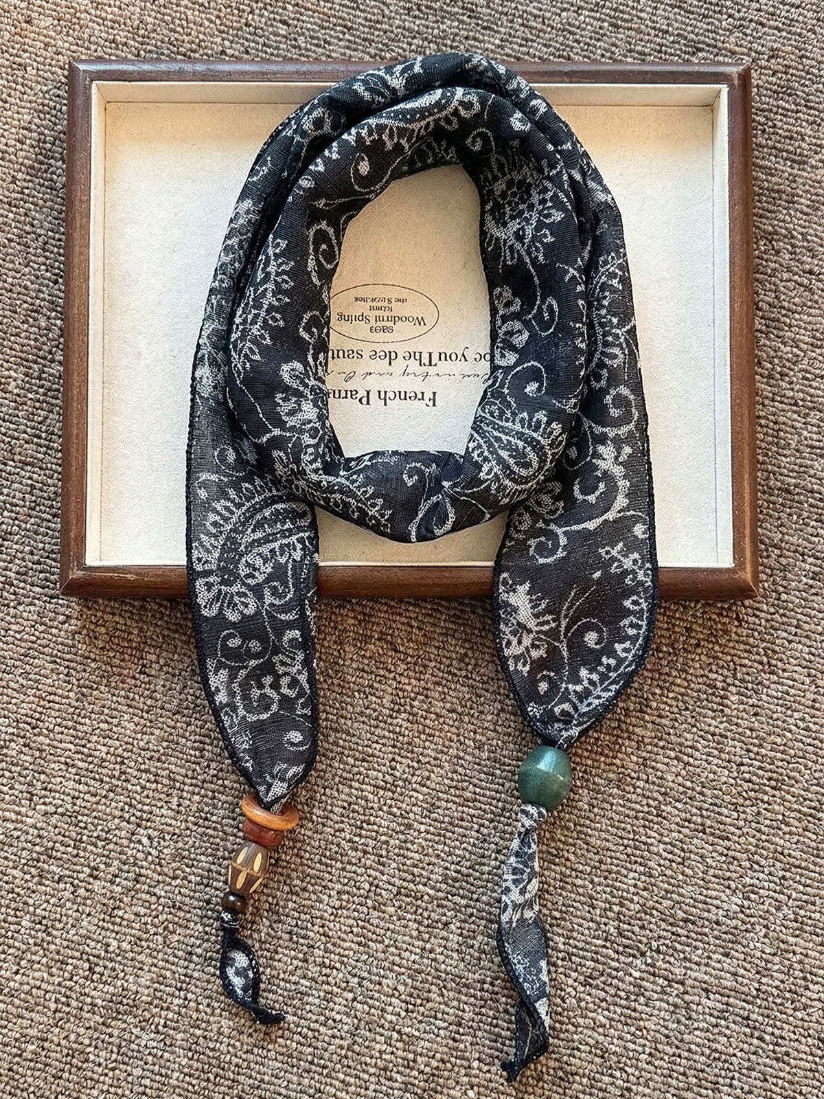 Multi-Functional Floral Satin Scarf With Jade Bead Accents by LINTICO