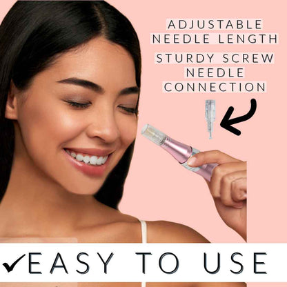 Microneedling Pen Wireless Electric Derma Wand with 6 Pieces Replacement Needle Cartridges for Microneedling Pen Adjustable Depth Microneedle Dermapen