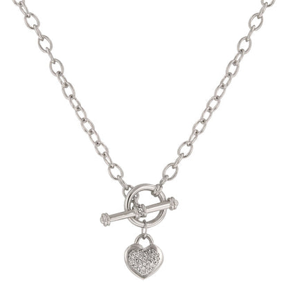 Avera Toggle Pave Heart Necklace in Polished Silver