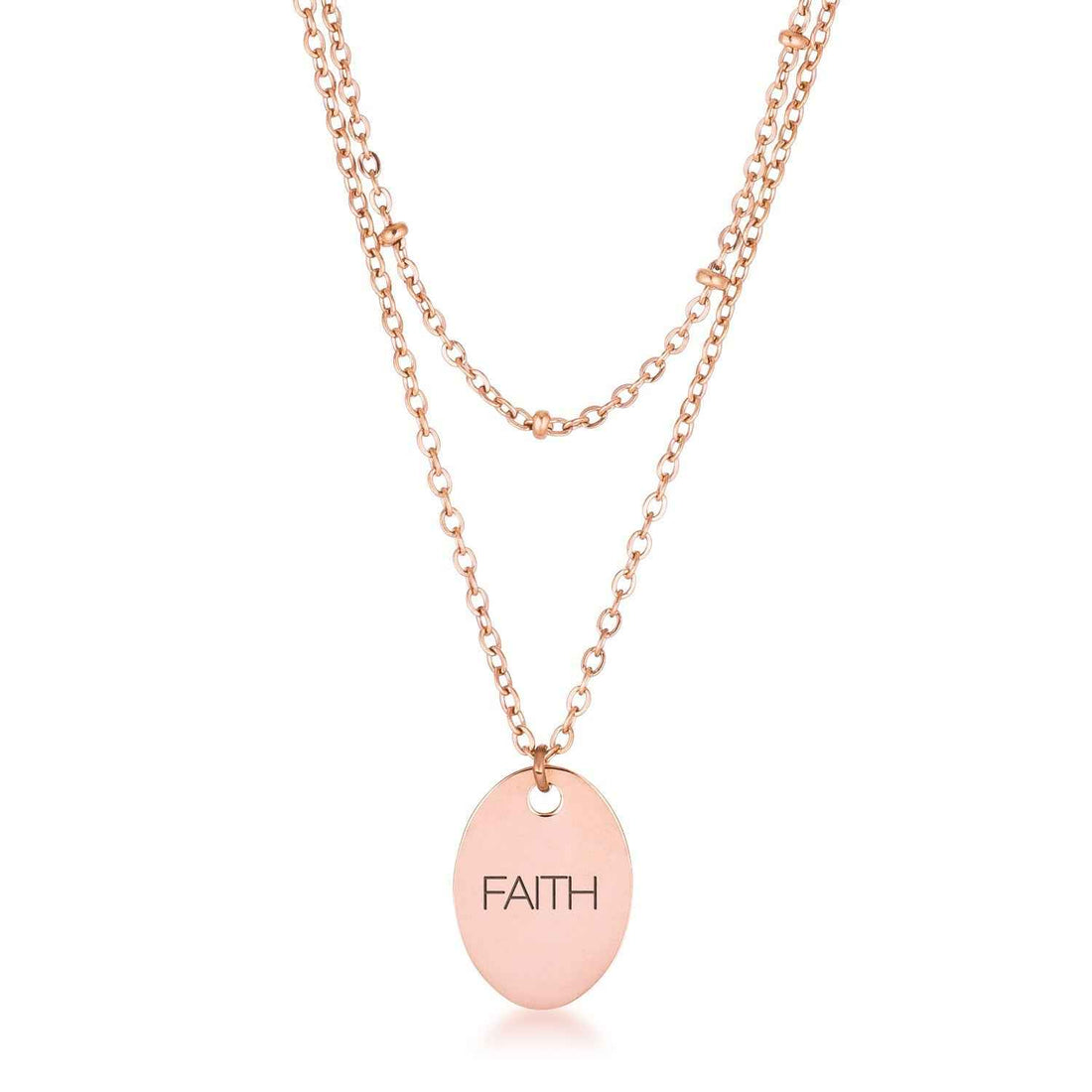 Double Chain FAITH Necklace Rose Gold