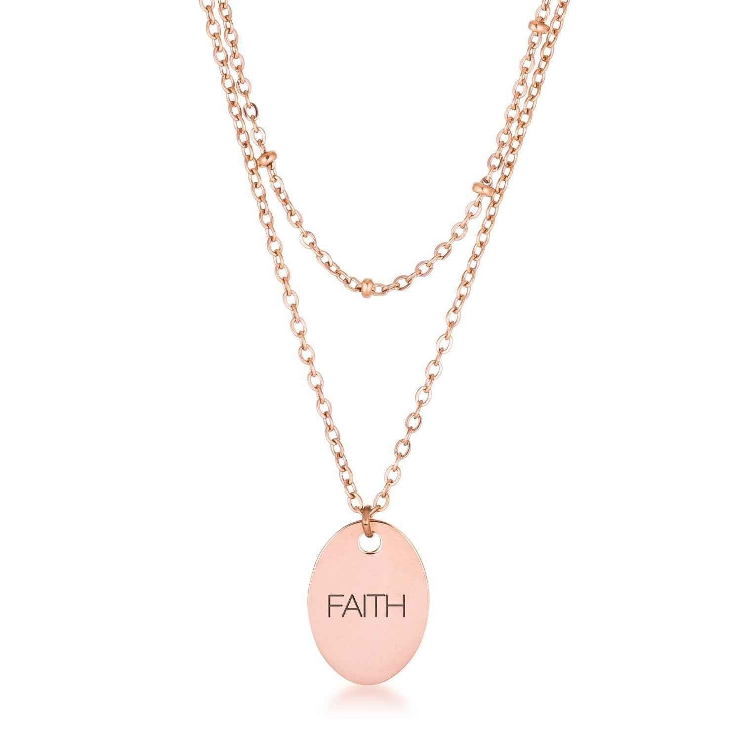 Double Chain FAITH Necklace Rose Gold