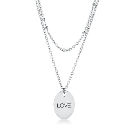 Avera Double Chain Love Necklace In Polished Silver