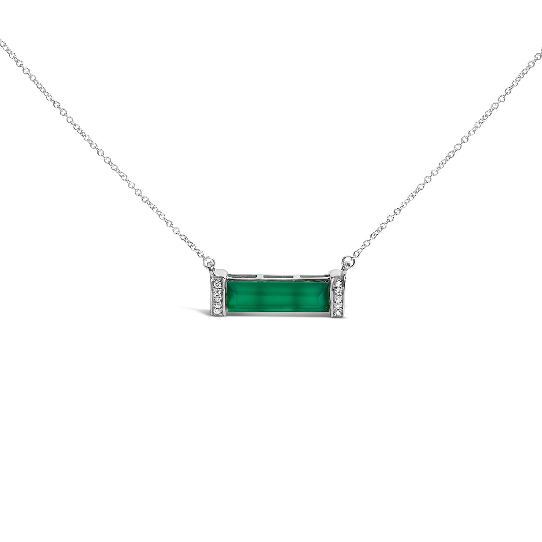 Sterling Silver Diamond Accent and Green Agate Bar Pendant Necklace by Bids.com