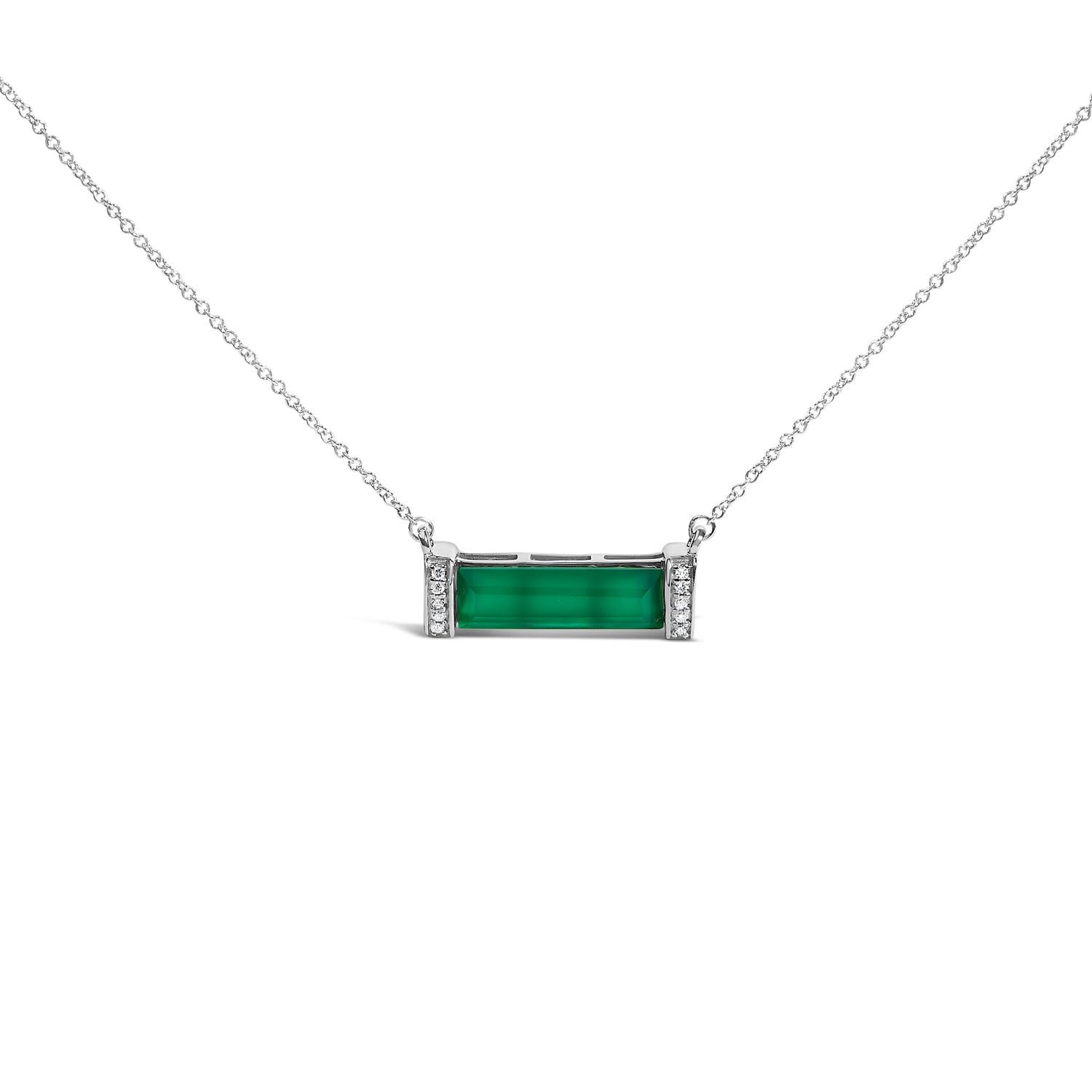 Sterling Silver Diamond Accent and Green Agate Bar Pendant Necklace by Bids.com