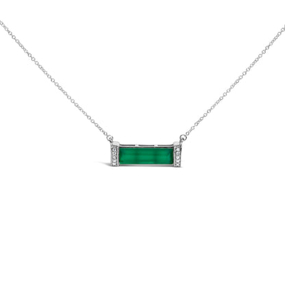 Sterling Silver Diamond Accent and Green Agate Bar Pendant Necklace by Bids.com