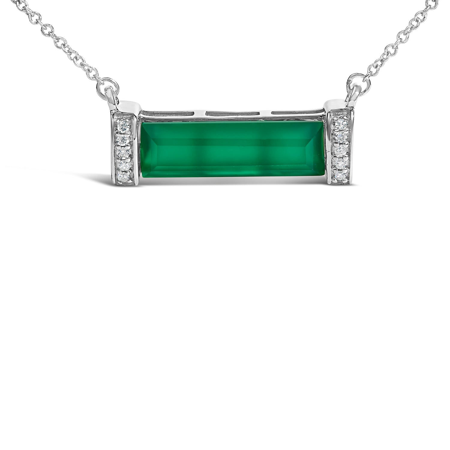 Sterling Silver Diamond Accent and Green Agate Bar Pendant Necklace by Bids.com