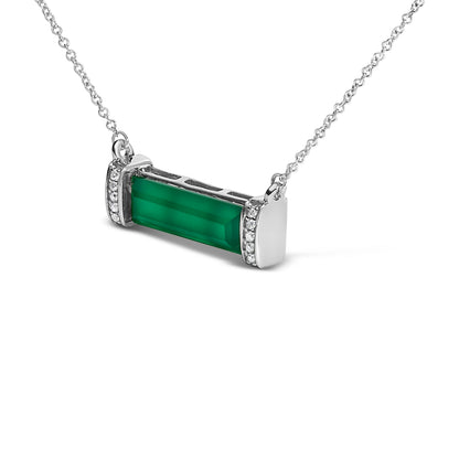 Sterling Silver Diamond Accent and Green Agate Bar Pendant Necklace by Bids.com