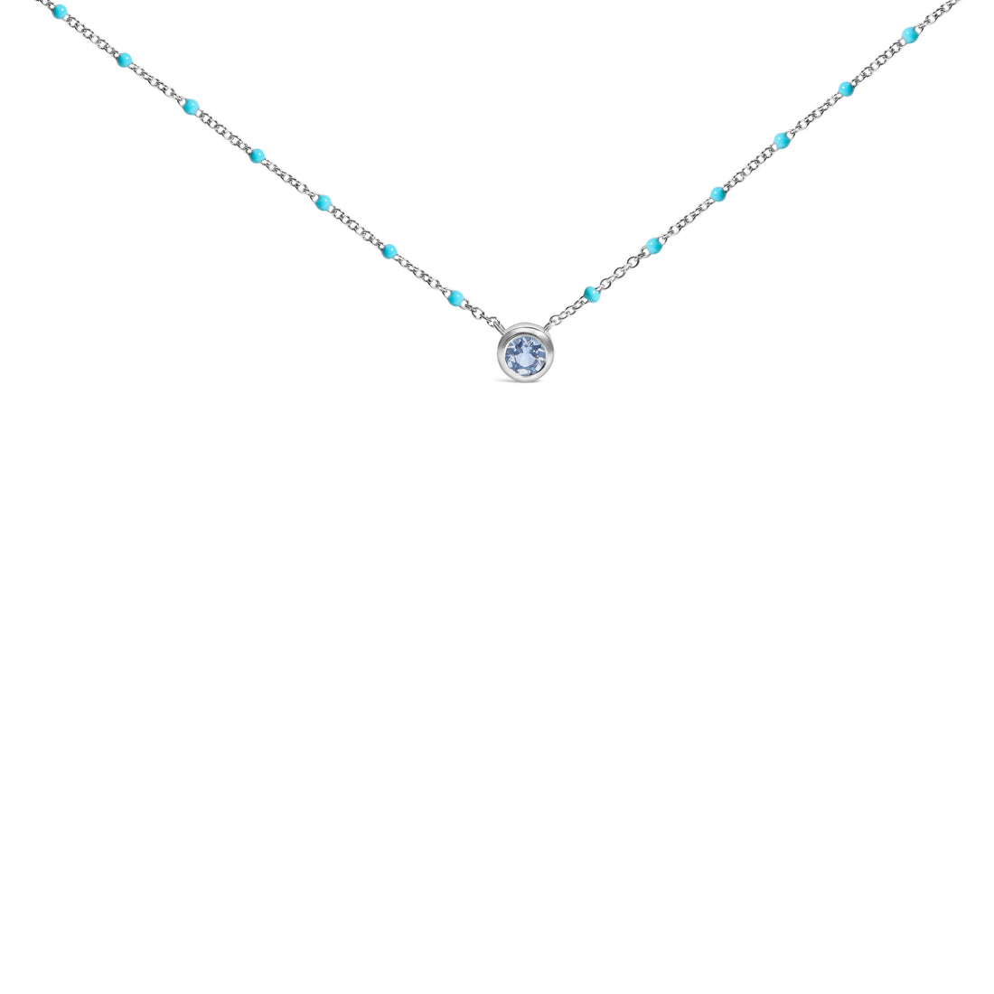 Sterling Silver Bezel Set Light Blue Aquamarine and Enamel Bead Chain Necklace by Bids.com