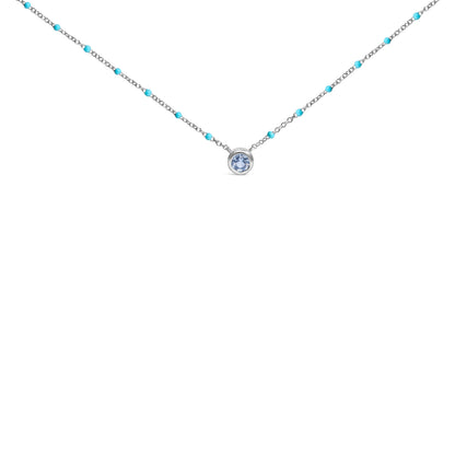 Sterling Silver Bezel Set Light Blue Aquamarine and Enamel Bead Chain Necklace by Bids.com
