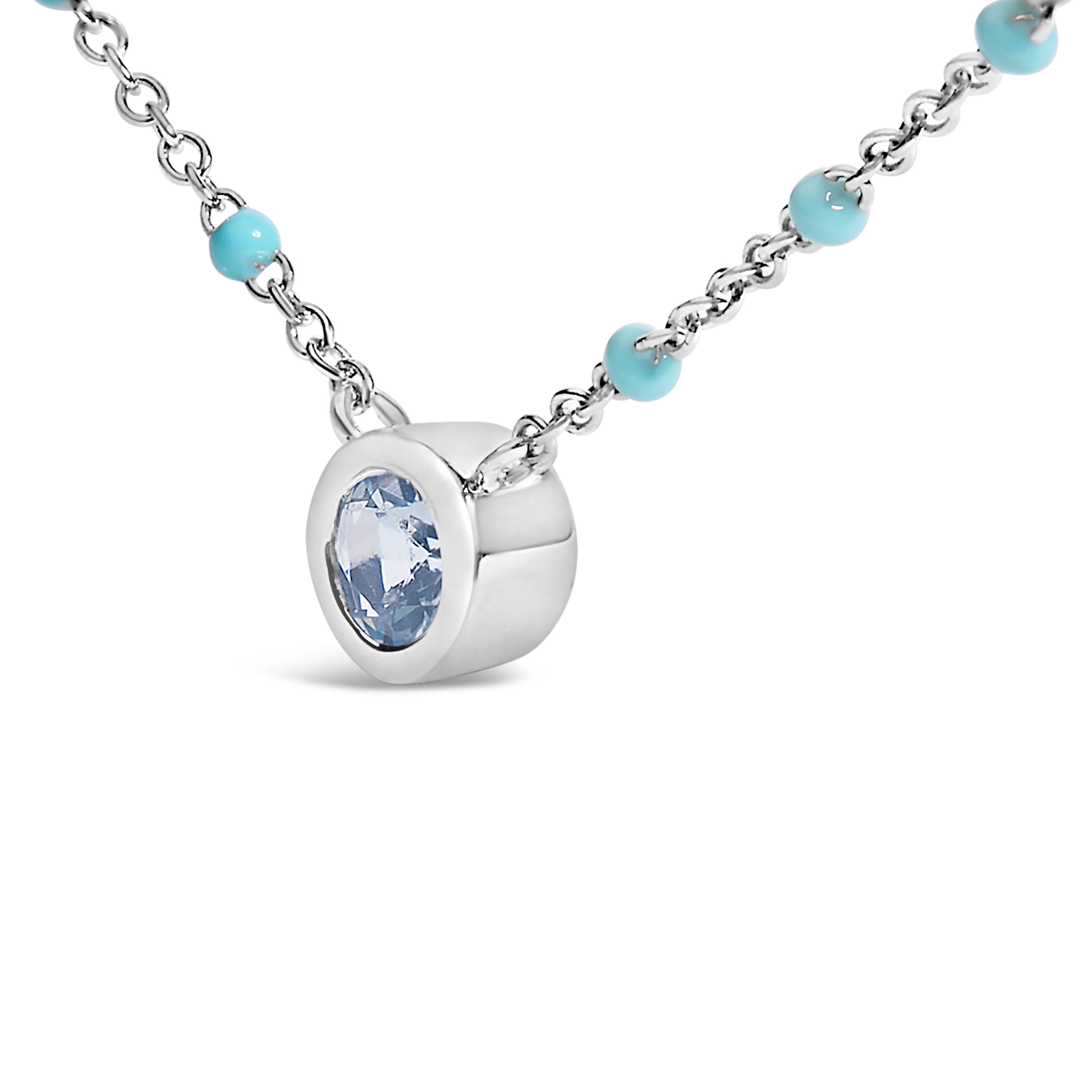 Sterling Silver Bezel Set Light Blue Aquamarine and Enamel Bead Chain Necklace by Bids.com