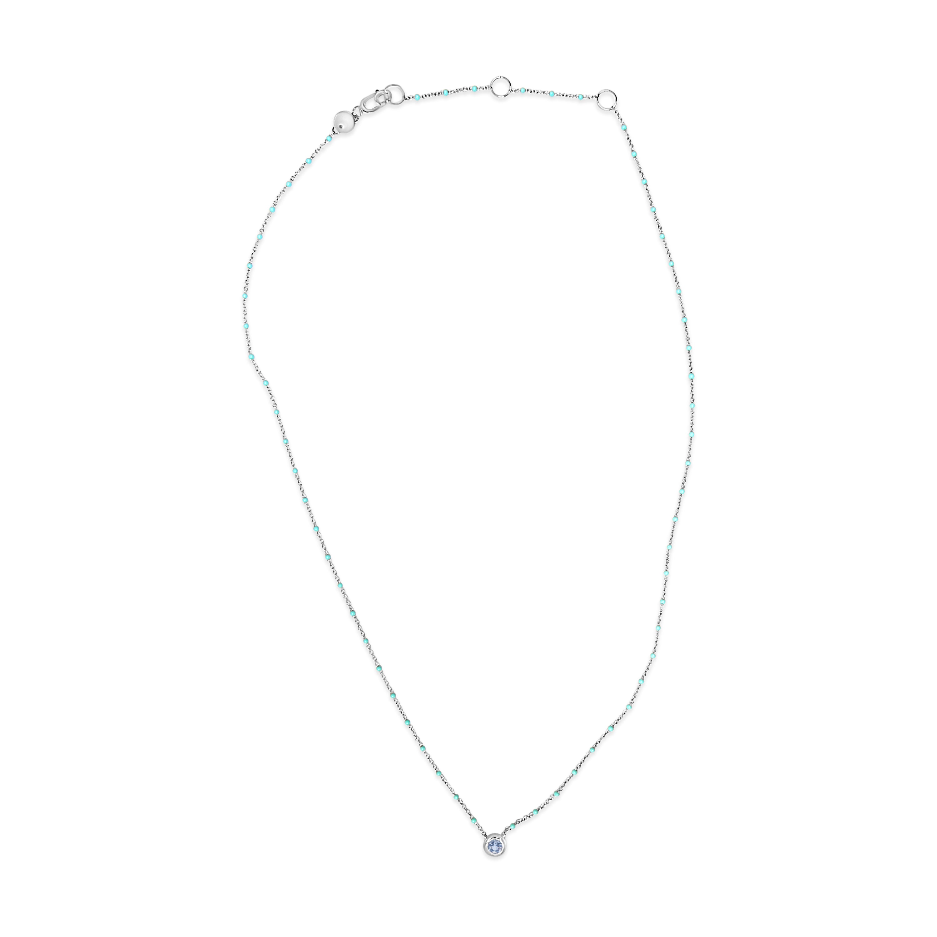 Sterling Silver Bezel Set Light Blue Aquamarine and Enamel Bead Chain Necklace by Bids.com