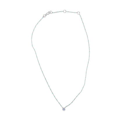 Sterling Silver Bezel Set Light Blue Aquamarine and Enamel Bead Chain Necklace by Bids.com