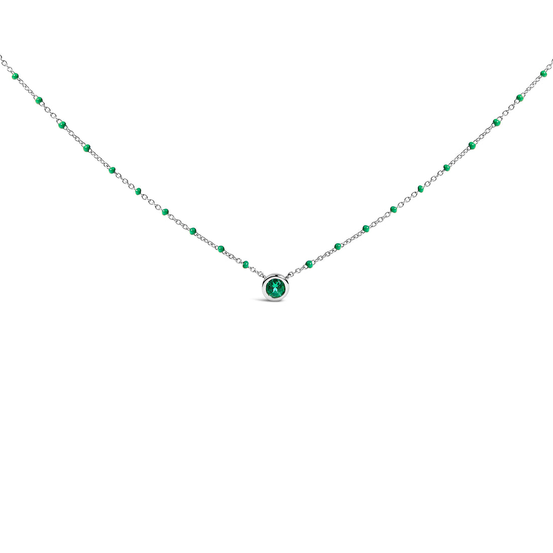 Sterling Silver Lab Created Emerald Bead Chain Necklace by Bids.com