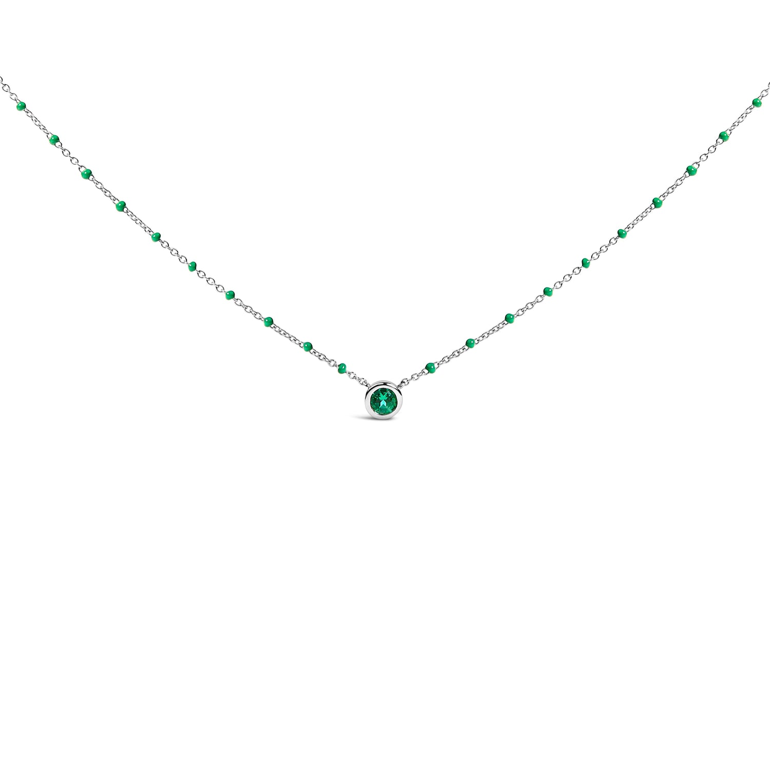 Sterling Silver Lab Created Emerald Bead Chain Necklace by Bids.com
