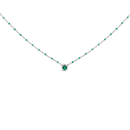 Sterling Silver Lab Created Emerald Bead Chain Necklace by Bids.com