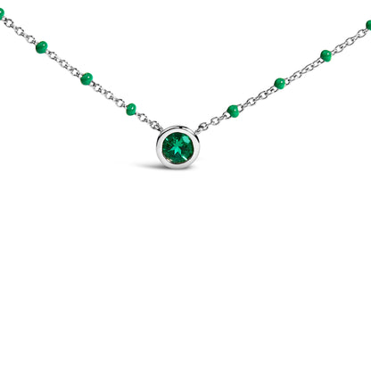 Sterling Silver Lab Created Emerald Bead Chain Necklace by Bids.com