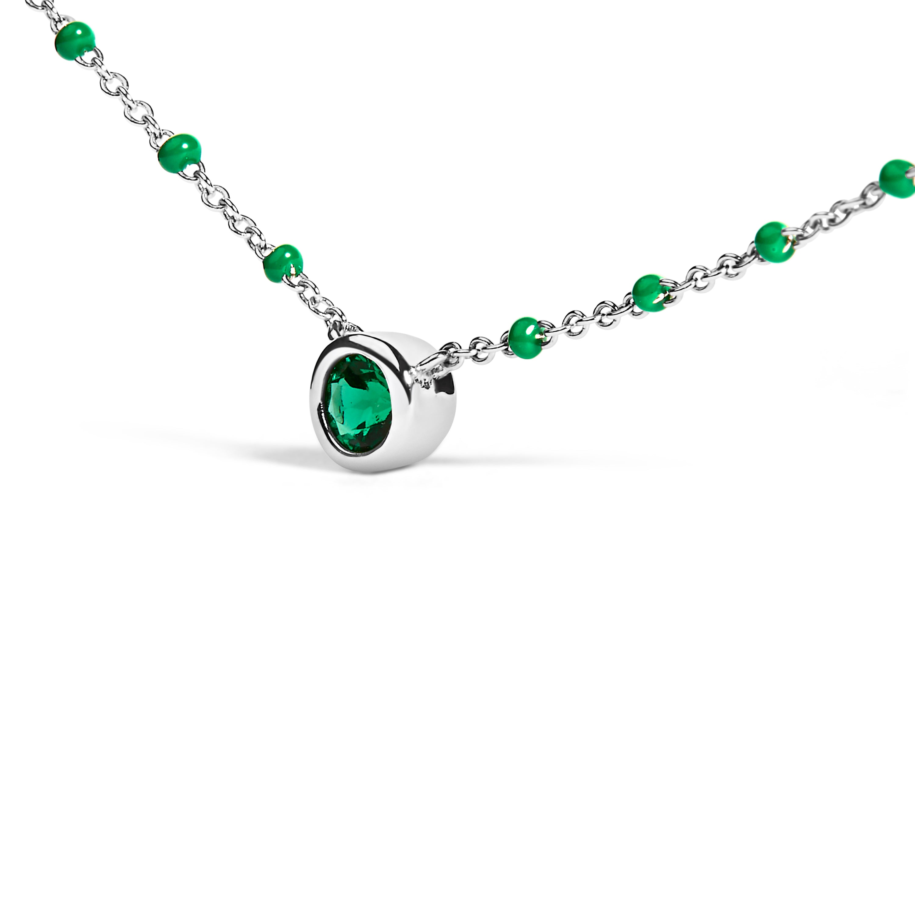 Sterling Silver Lab Created Emerald Bead Chain Necklace by Bids.com