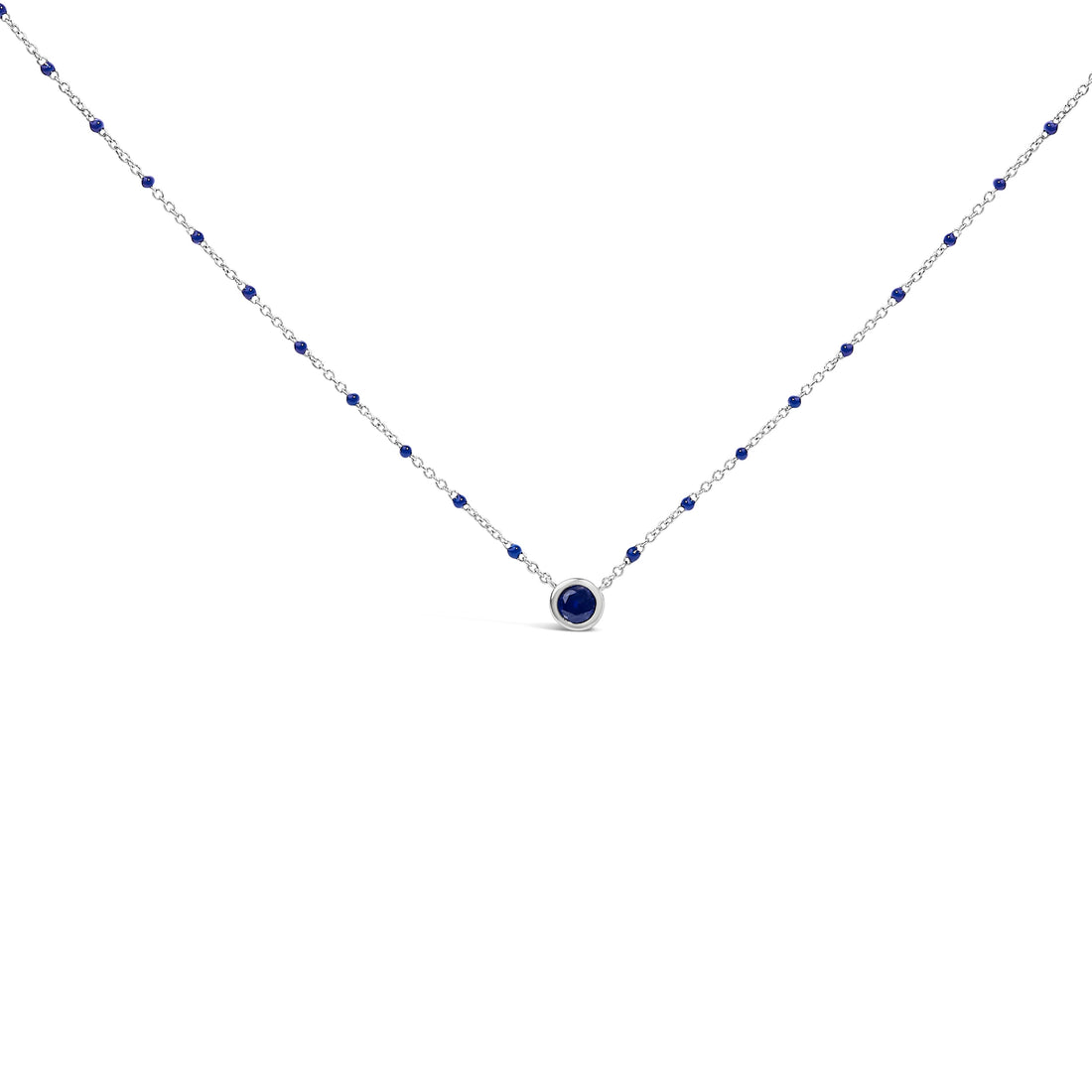 Sterling Silver Created Sapphire Bead Chain Necklace 18 Inch by Bids.com