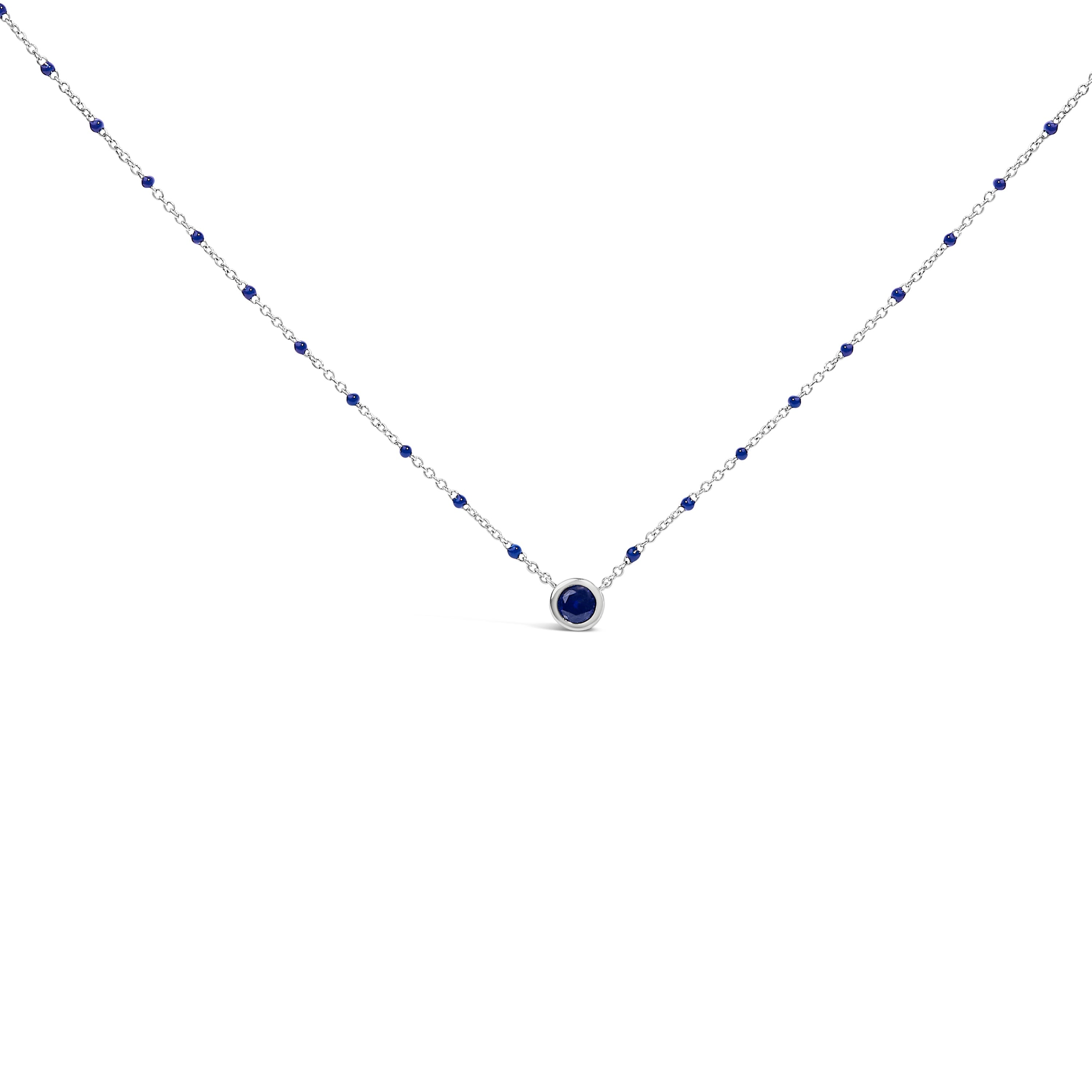 Sterling Silver Created Sapphire Bead Chain Necklace 18 Inch by Bids.com
