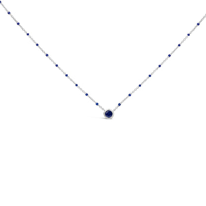 Sterling Silver Created Sapphire Bead Chain Necklace 18 Inch by Bids.com