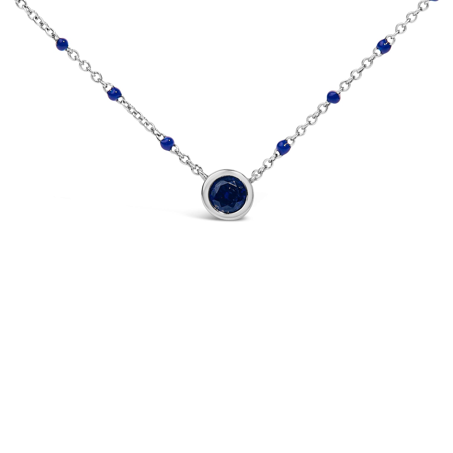 Sterling Silver Created Sapphire Bead Chain Necklace 18 Inch by Bids.com