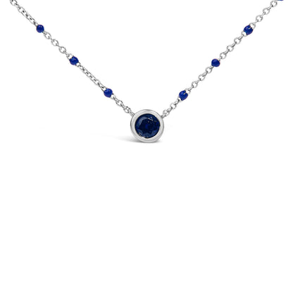 Sterling Silver Created Sapphire Bead Chain Necklace 18 Inch by Bids.com