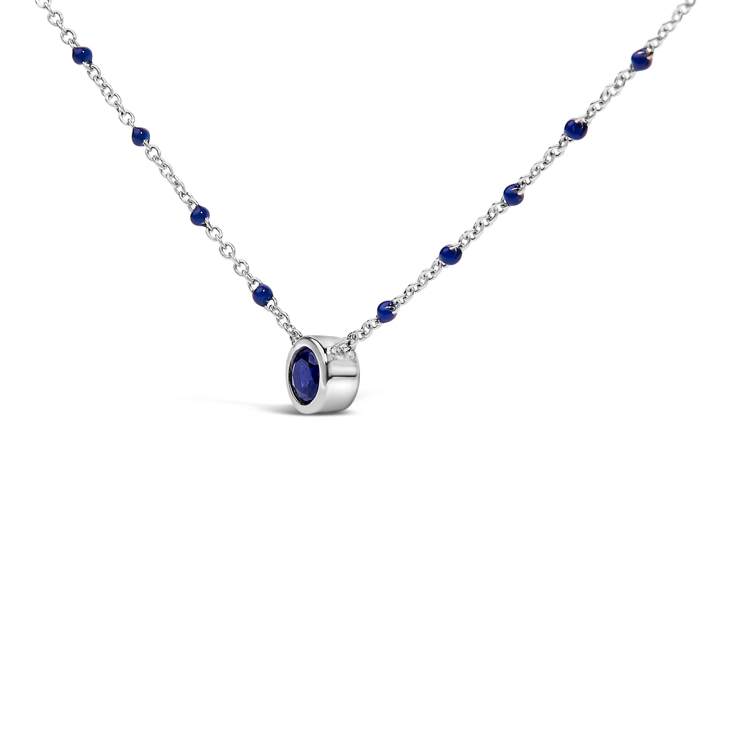 Sterling Silver Created Sapphire Bead Chain Necklace 18 Inch by Bids.com