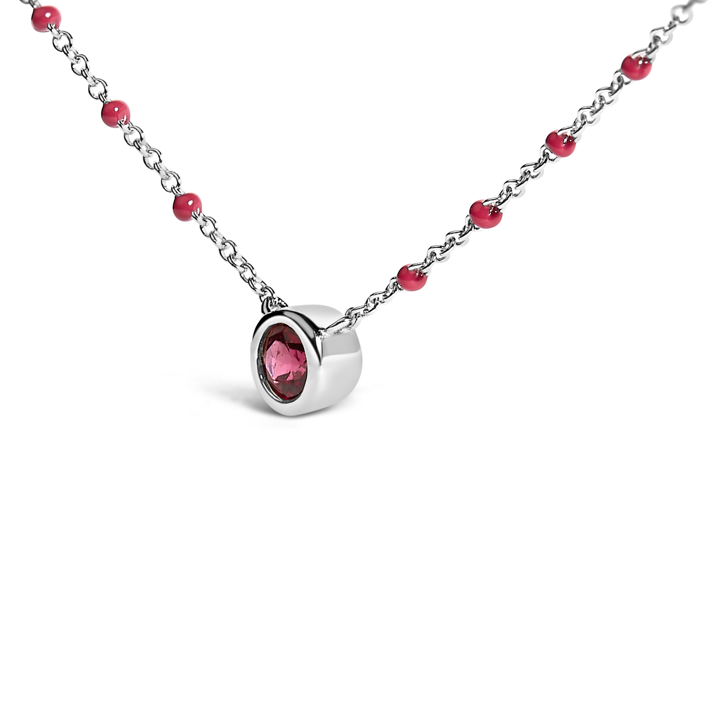 Sterling Silver Rhodolite Enamel Bead Chain Necklace 18 Inch by Bids.com