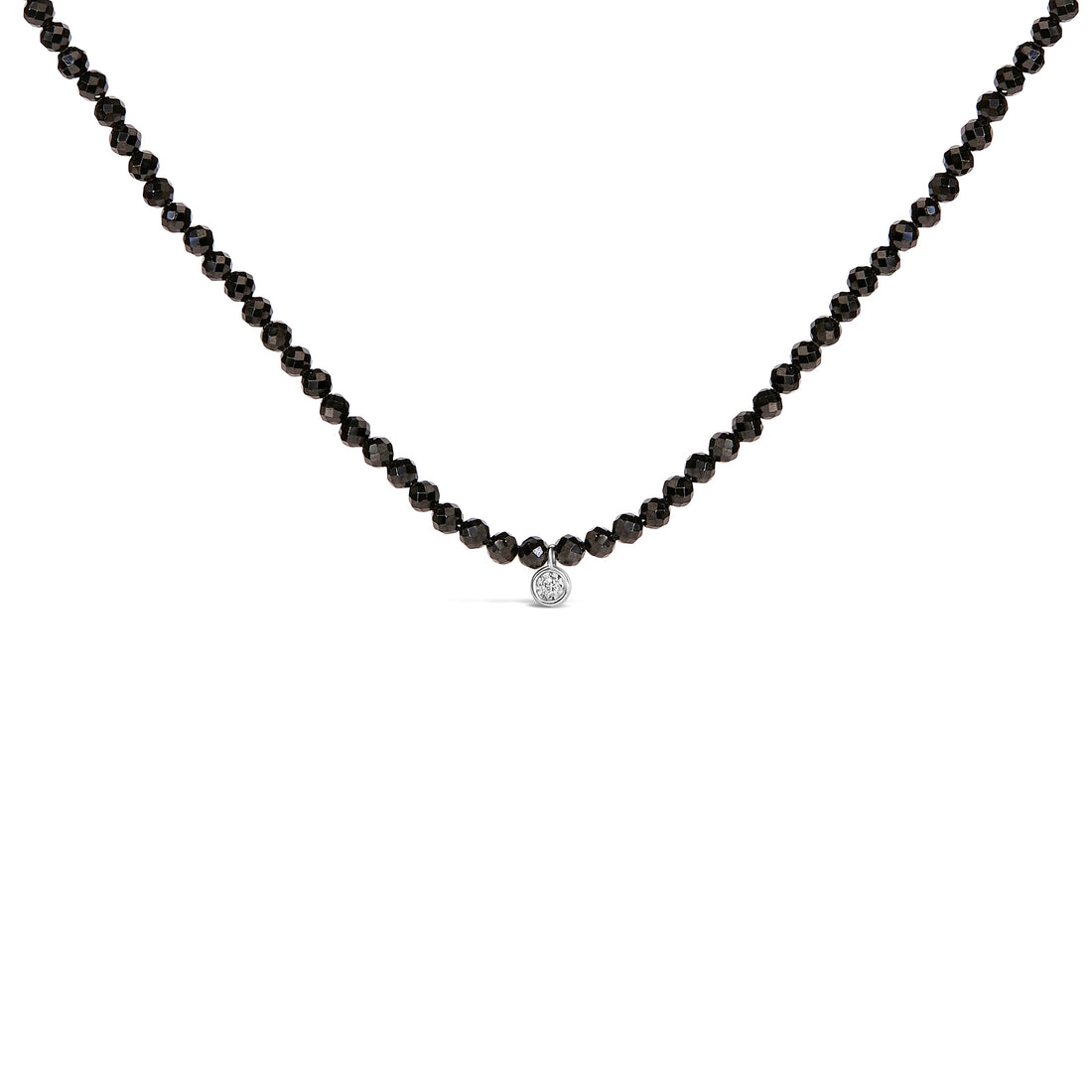 Sterling Silver Diamond Accent Black Spinel Bead Station Necklace by Bids.com
