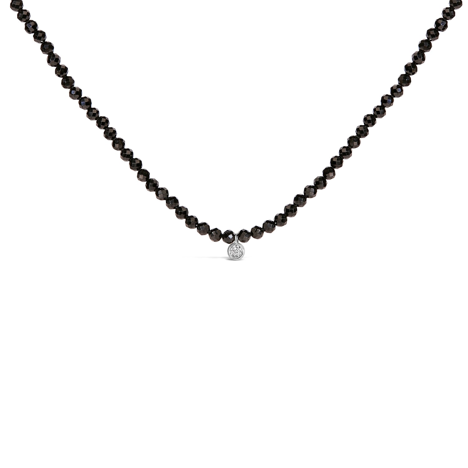 Sterling Silver Diamond Accent Black Spinel Bead Station Necklace by Bids.com