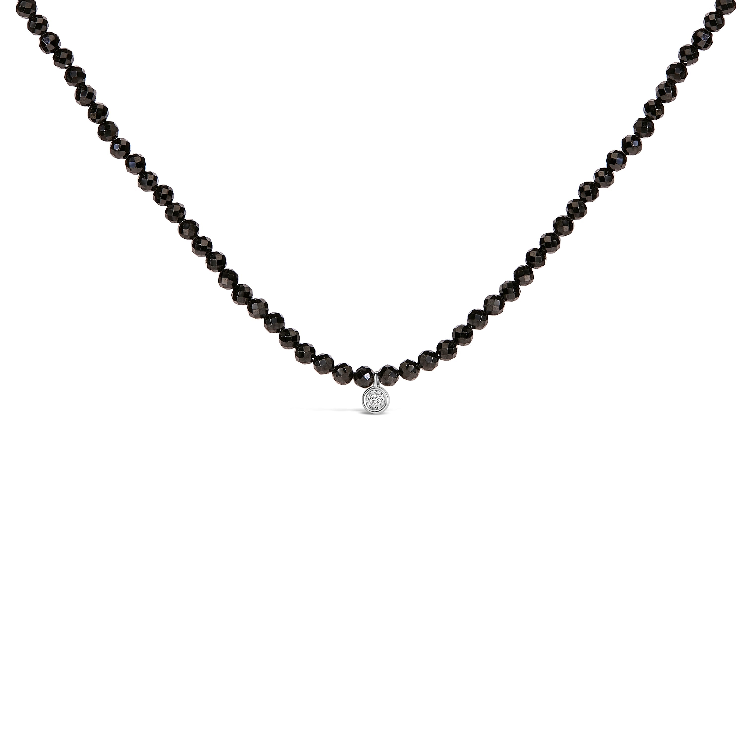 Sterling Silver Diamond Accent Black Spinel Bead Station Necklace by Bids.com