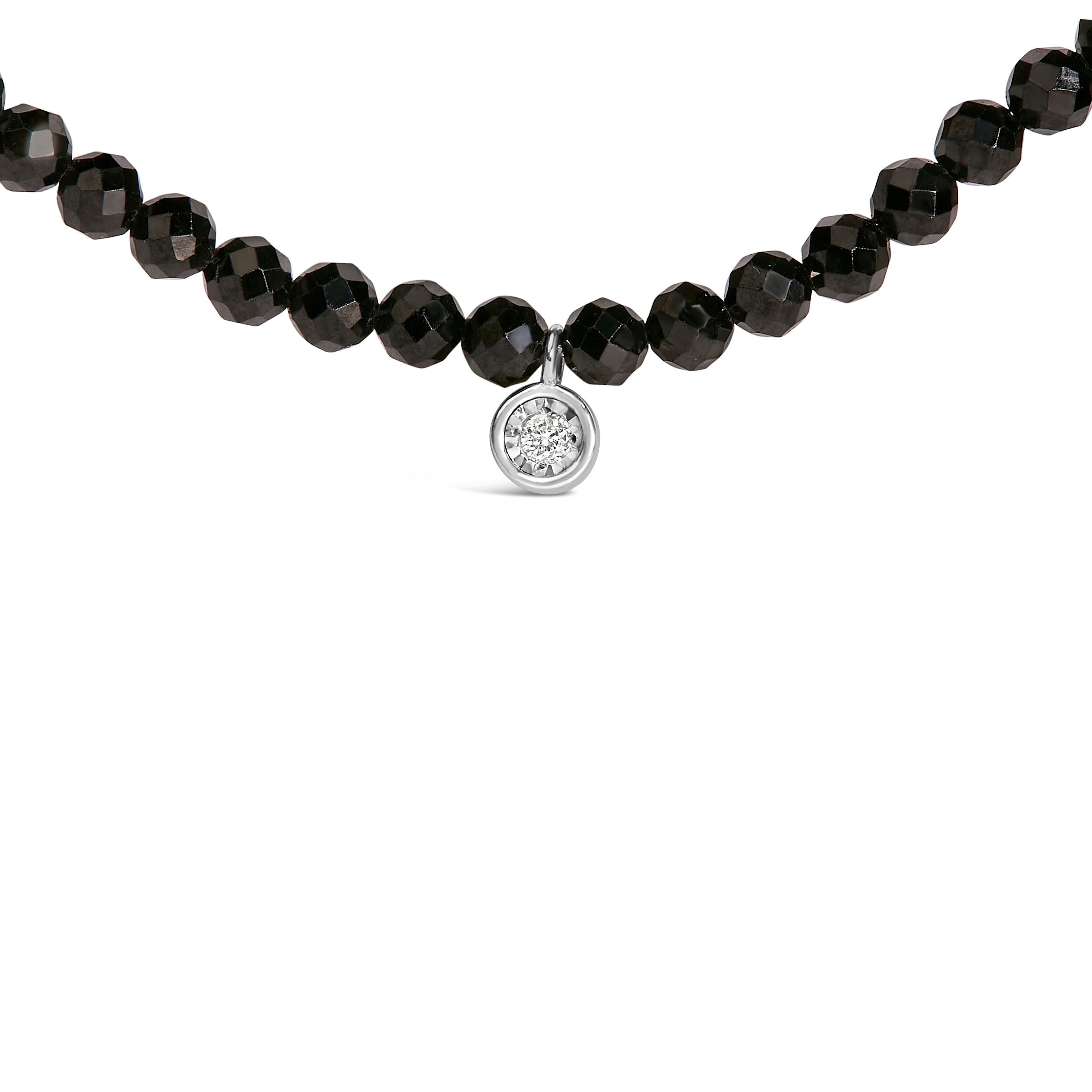 Sterling Silver Diamond Accent Black Spinel Bead Station Necklace by Bids.com
