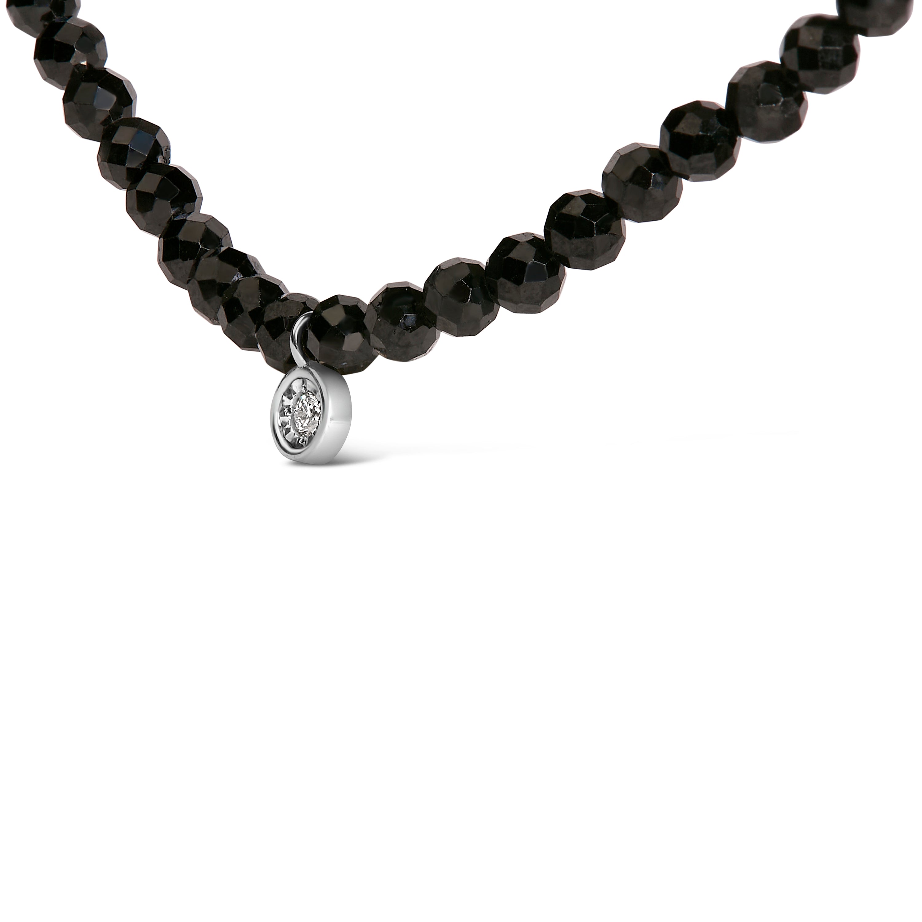 Sterling Silver Diamond Accent Black Spinel Bead Station Necklace by Bids.com