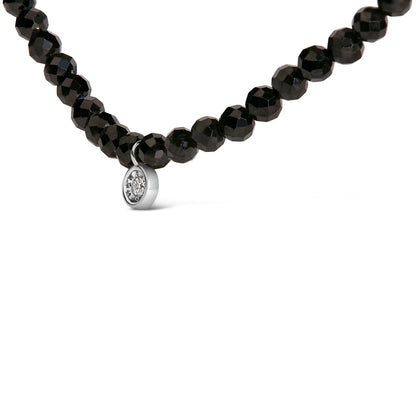 Sterling Silver Diamond Accent Black Spinel Bead Station Necklace by Bids.com