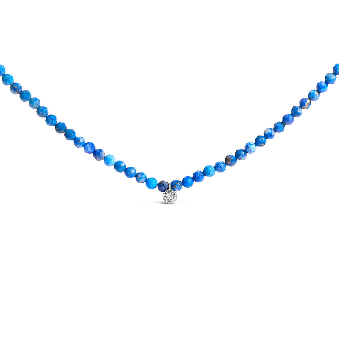 Sterling Silver Diamond Accent Blue Lapis Bead Station Necklace by Bids.com