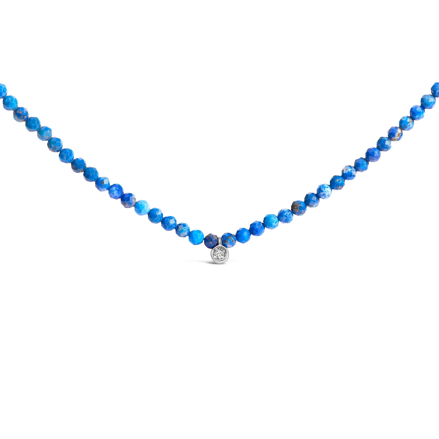 Sterling Silver Diamond Accent Blue Lapis Bead Station Necklace by Bids.com