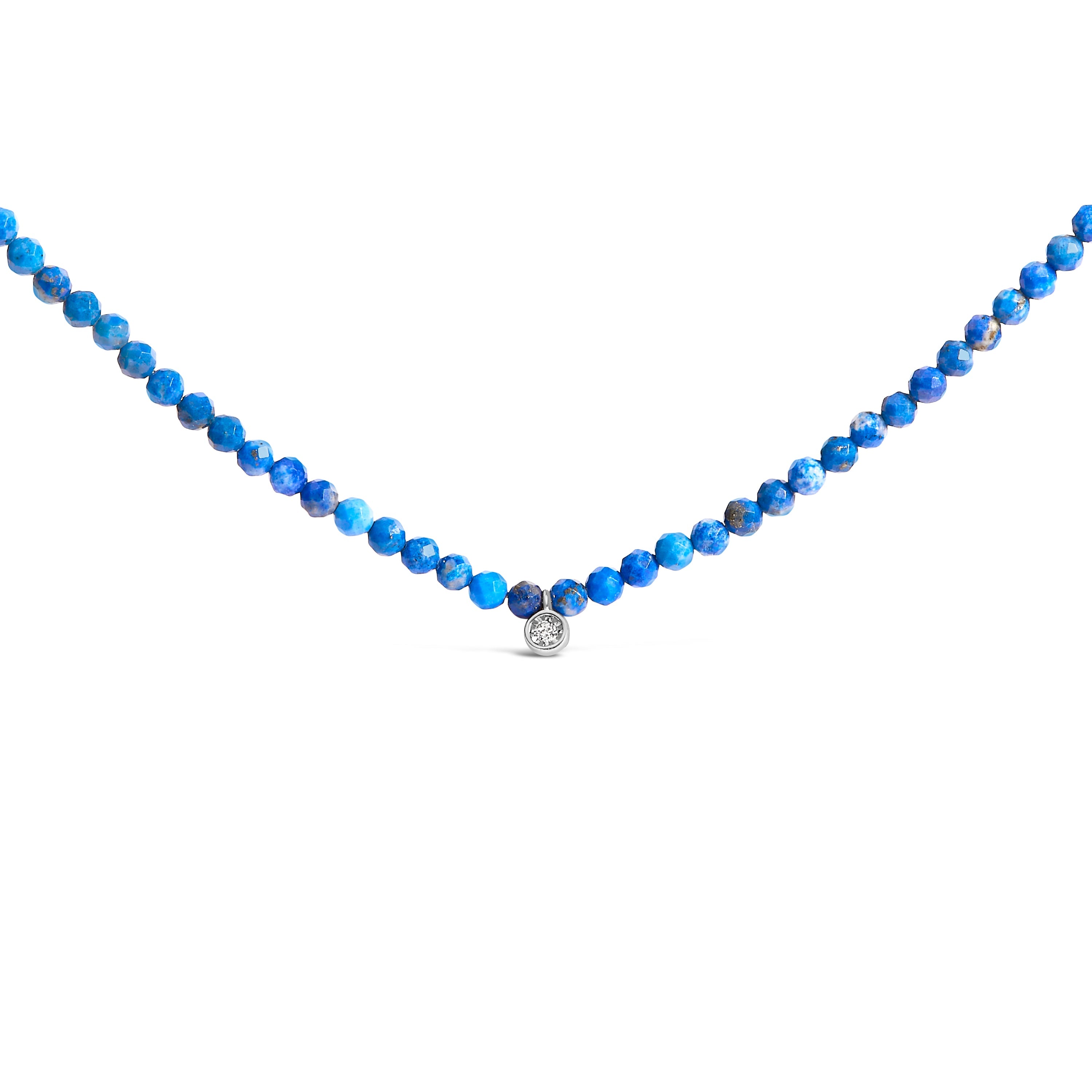 Sterling Silver Diamond Accent Blue Lapis Bead Station Necklace by Bids.com