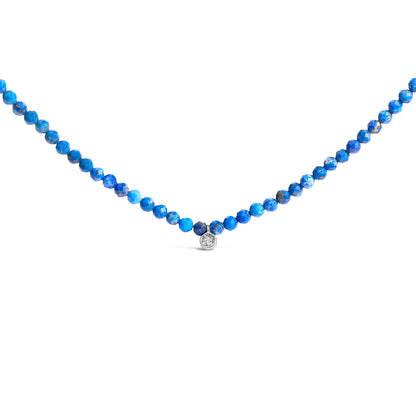 Sterling Silver Diamond Accent Blue Lapis Bead Station Necklace by Bids.com