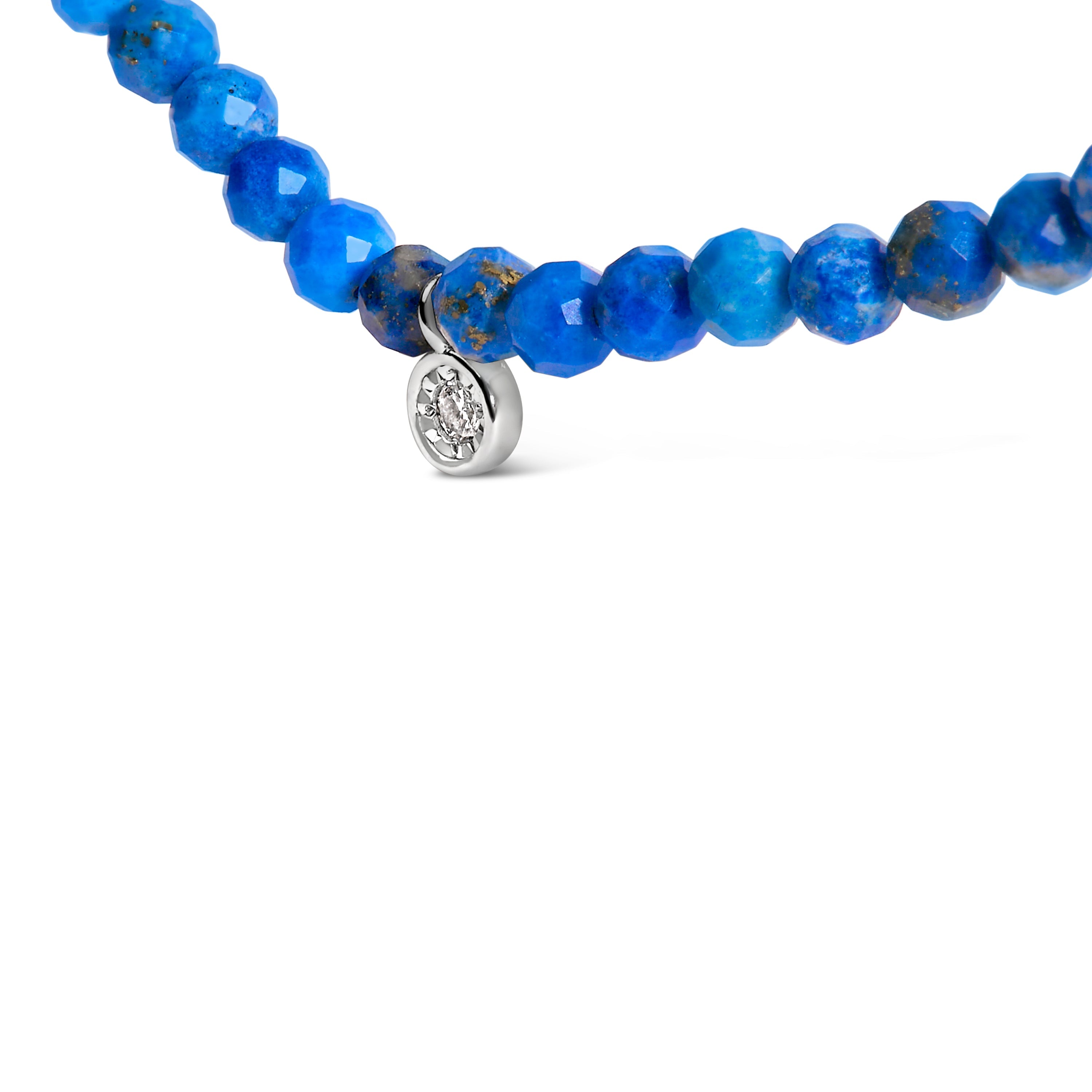 Sterling Silver Diamond Accent Blue Lapis Bead Station Necklace by Bids.com