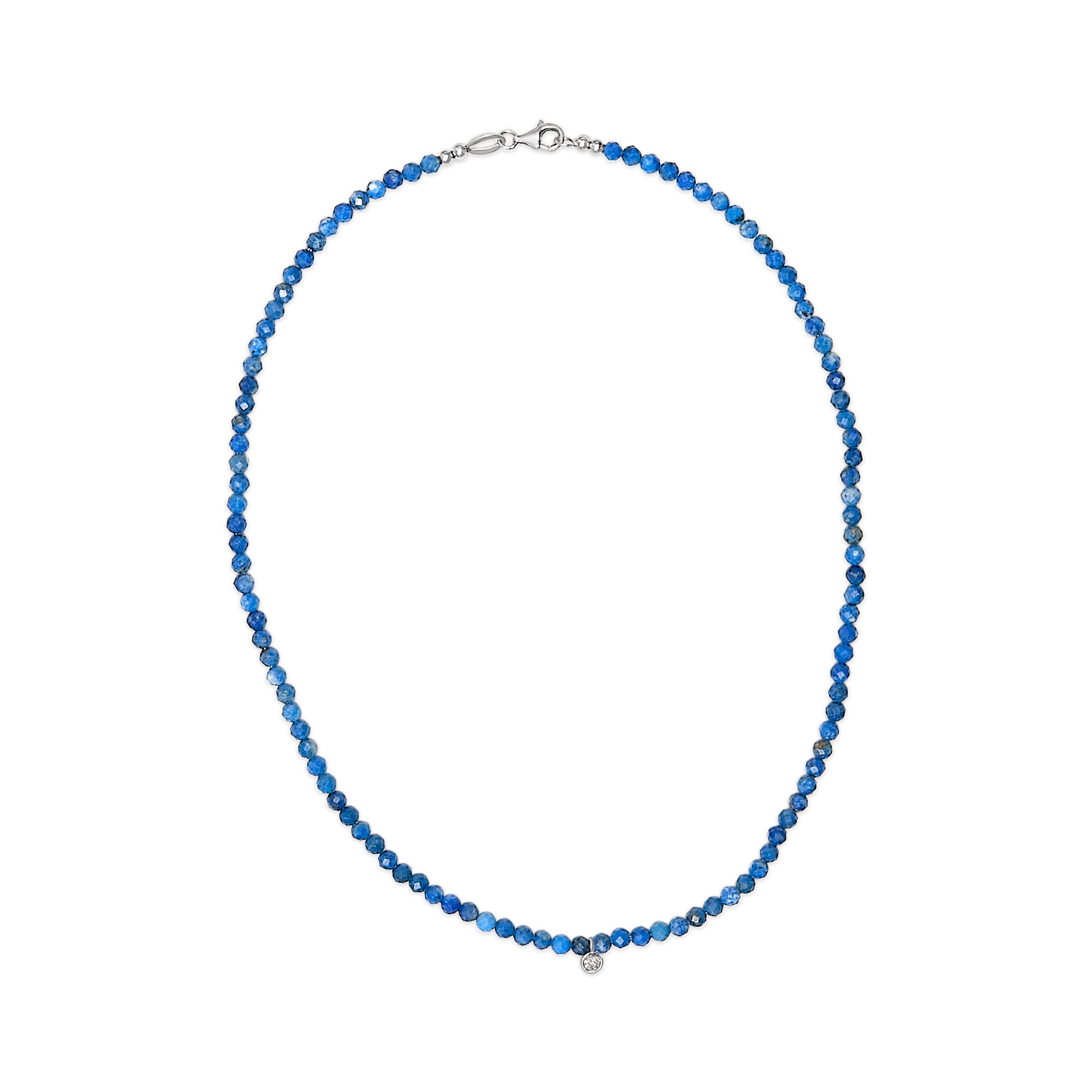 Sterling Silver Diamond Accent Blue Lapis Bead Station Necklace by Bids.com