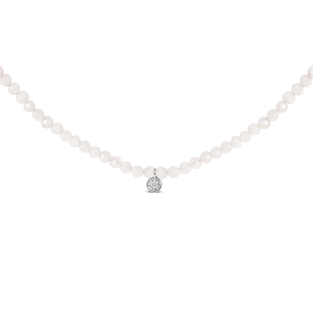 Sterling Silver Moonstone Bead Station Necklace with Diamond Accent by Bids.com