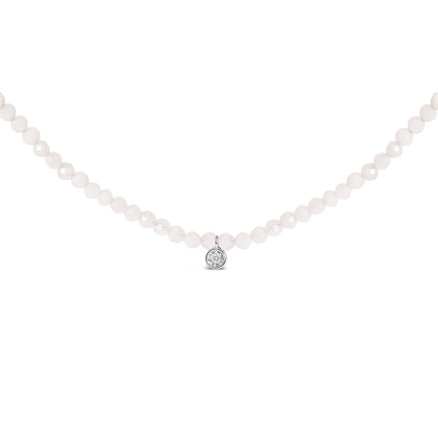 Sterling Silver Moonstone Bead Station Necklace with Diamond Accent by Bids.com