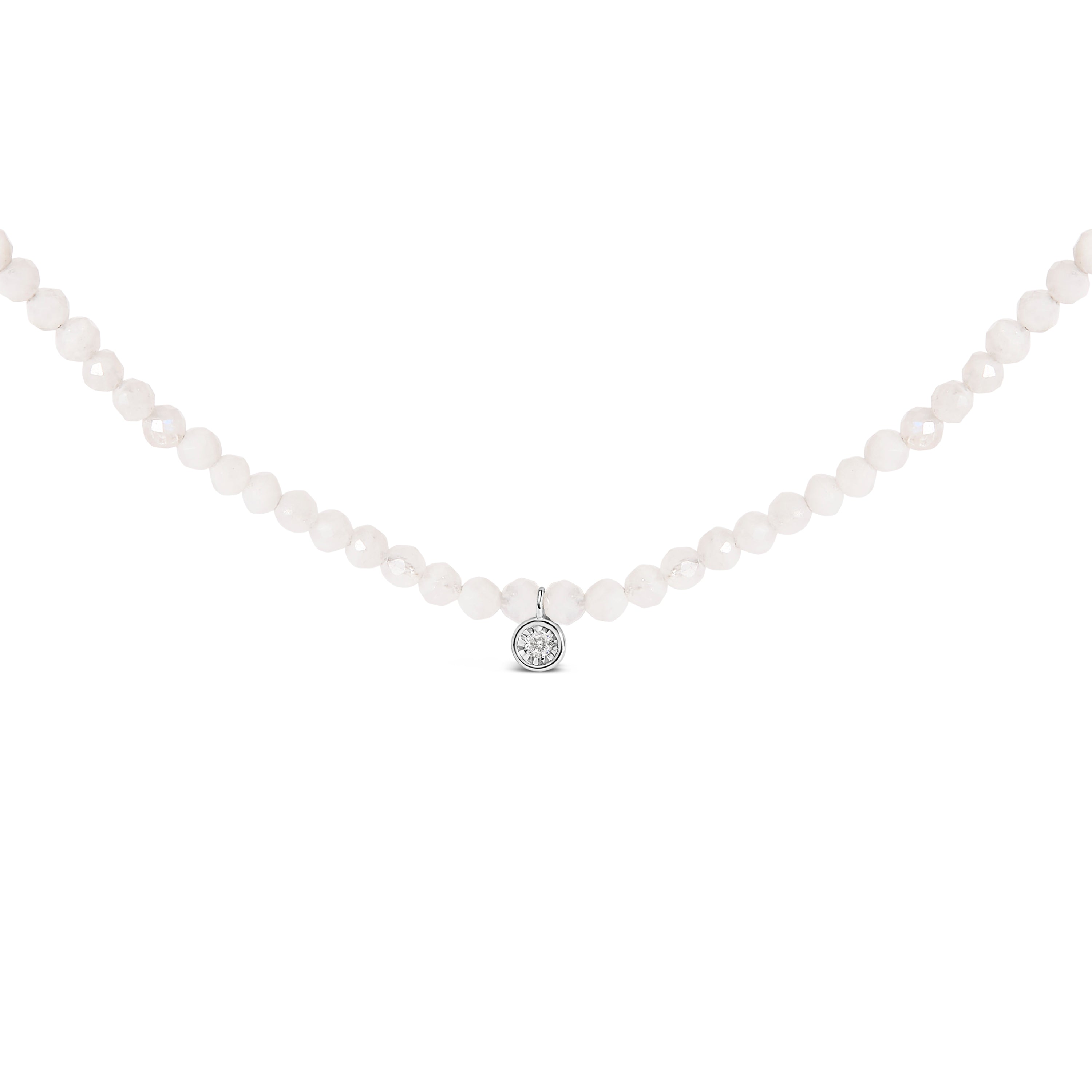 Sterling Silver Moonstone Bead Station Necklace with Diamond Accent by Bids.com