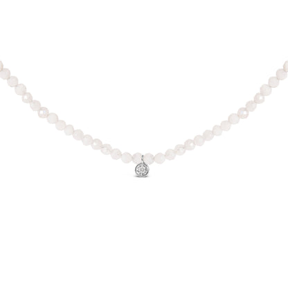 Sterling Silver Moonstone Bead Station Necklace with Diamond Accent by Bids.com
