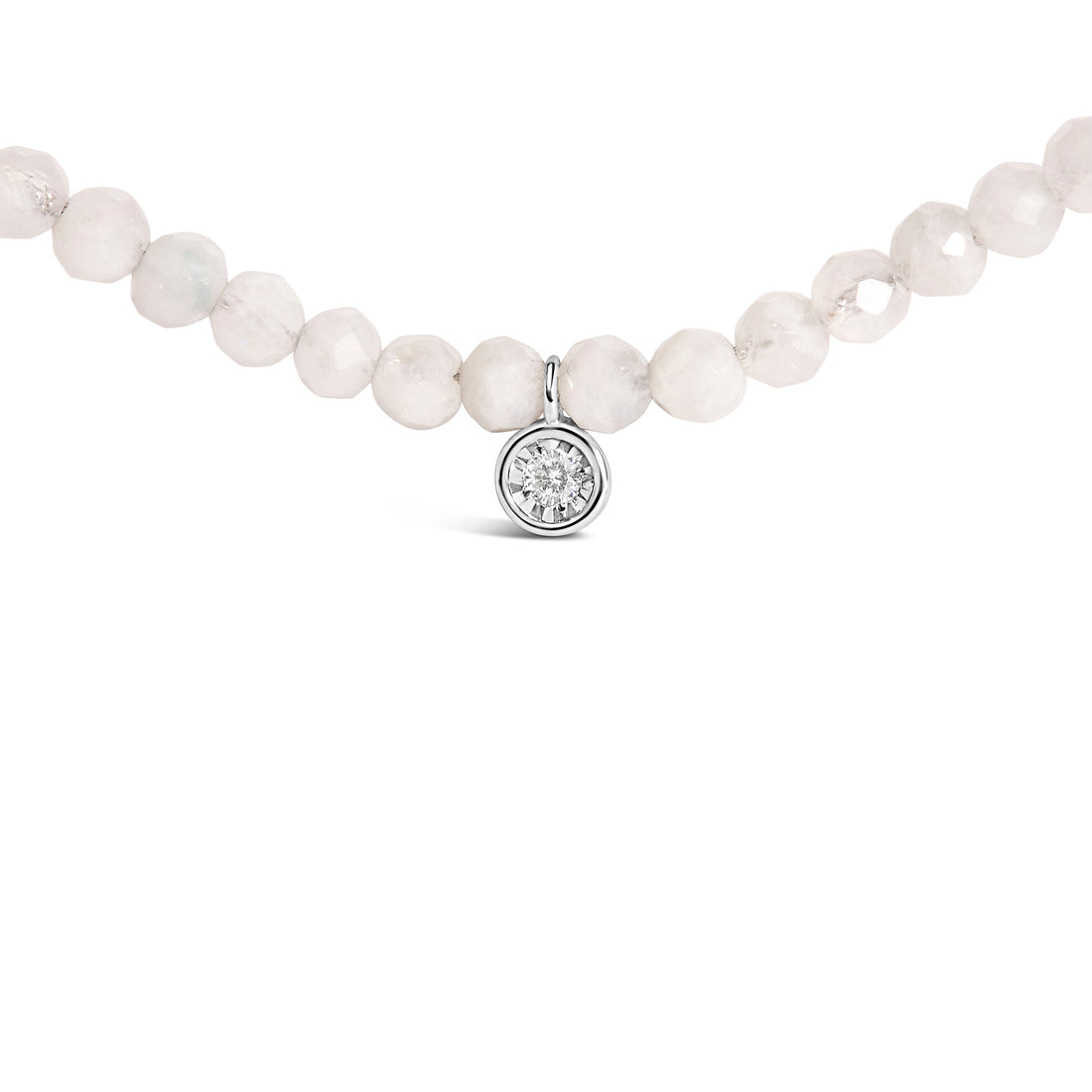 Sterling Silver Moonstone Bead Station Necklace with Diamond Accent by Bids.com