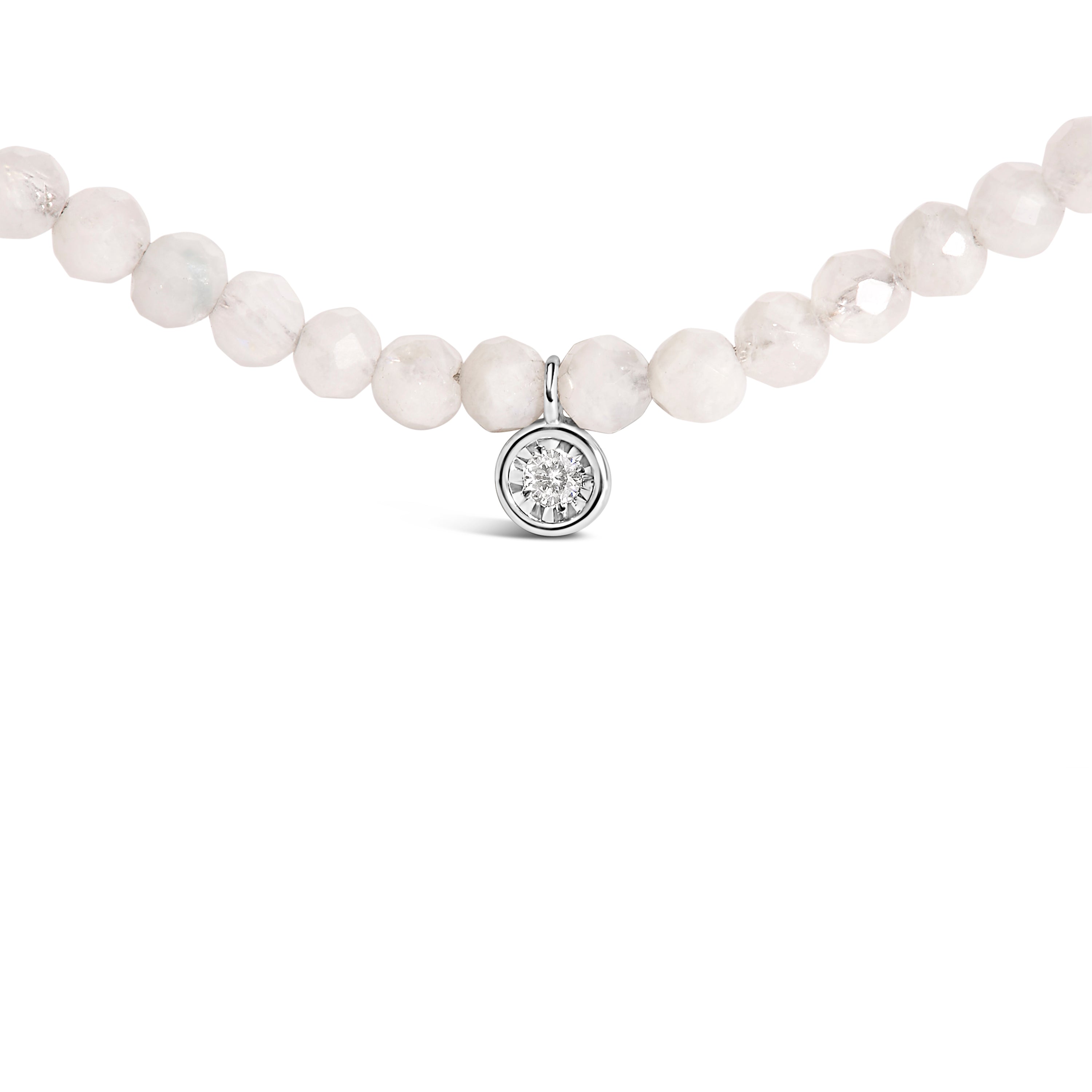 Sterling Silver Moonstone Bead Station Necklace with Diamond Accent by Bids.com