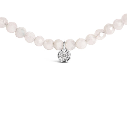 Sterling Silver Moonstone Bead Station Necklace with Diamond Accent by Bids.com