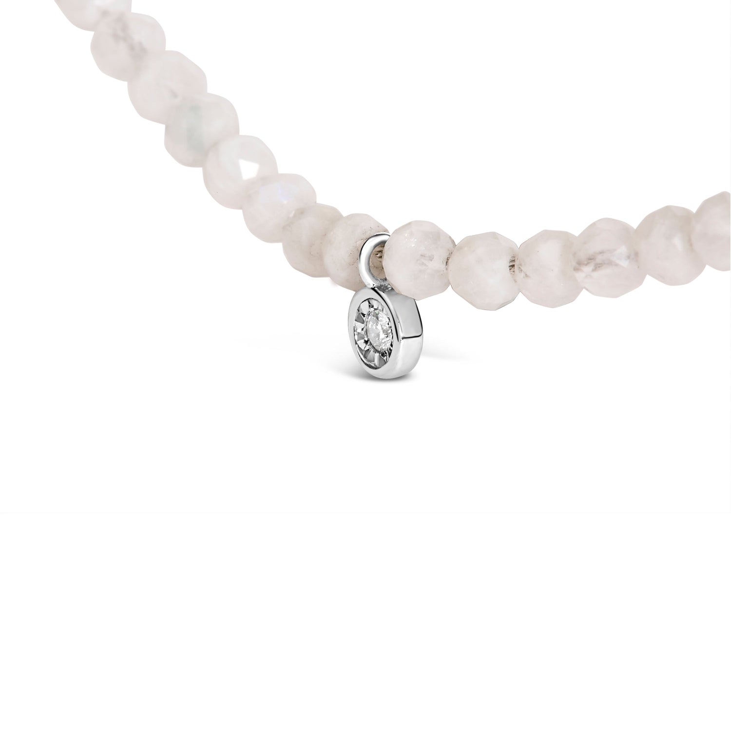 Sterling Silver Moonstone Bead Station Necklace with Diamond Accent by Bids.com