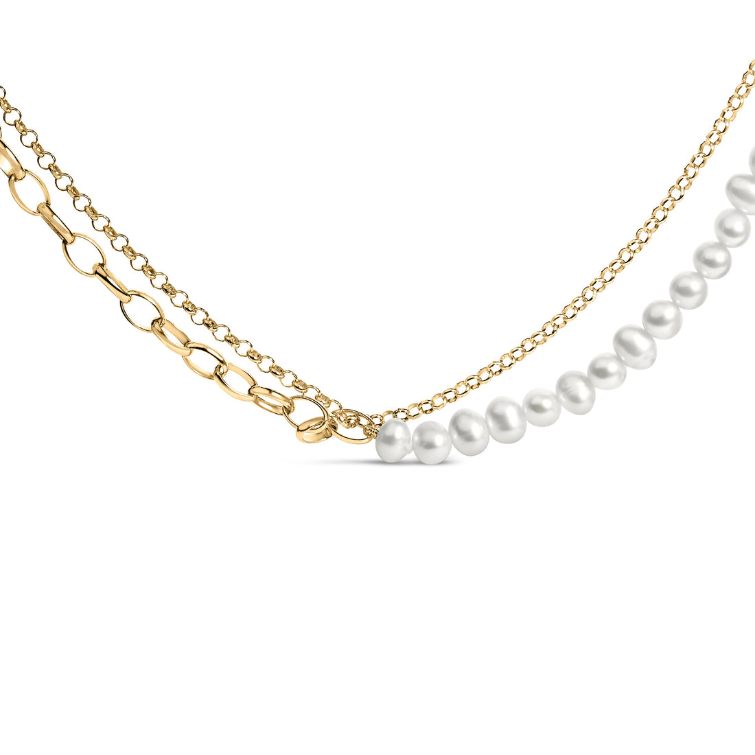 18K Yellow Gold Vermeil Cultured Pearl Strand Necklace with Rolo and Paperclip Chain by Bids.com