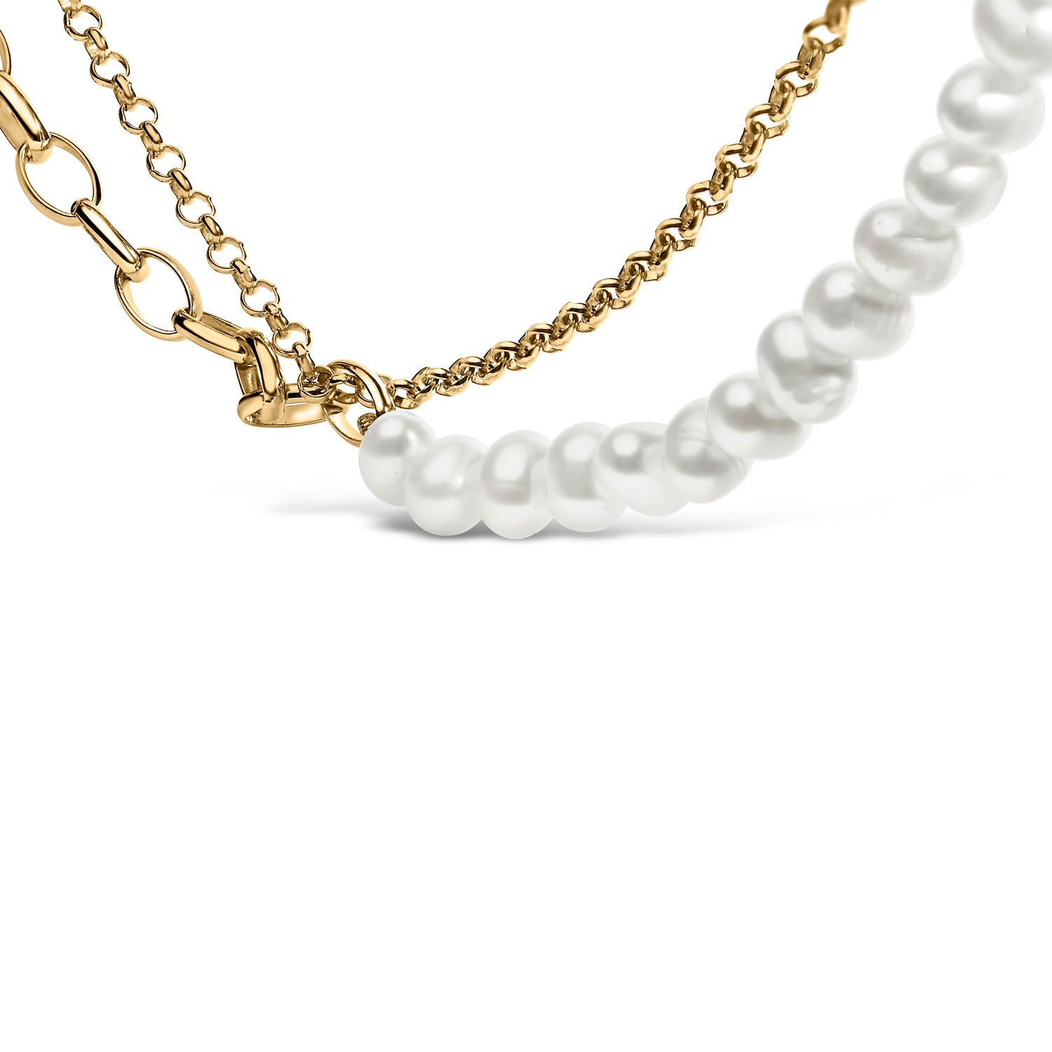 18K Yellow Gold Vermeil Cultured Pearl Strand Necklace with Rolo and Paperclip Chain by Bids.com